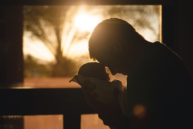 baby, child, nature, father, parent, fatherhood, parenthood, family, guy, man, people, love, silhouette, sunrise, morning, fathers day